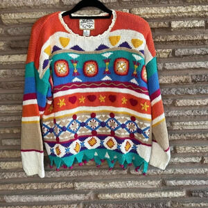 Heirloom Collectibles Vintage 90s Colorful Crochet Details Sweater
